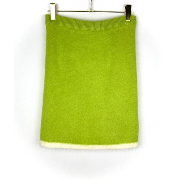 Vintage Angora 2 Piece Set • Sweater + Skirt in Green & White Stripes - XS/S - Picture 5 of 8